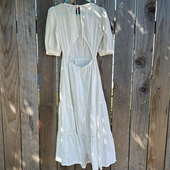 Reformation Chicago Dress White Tiered Maxi Midi Open Back Tie 1/2 Sleeve 0/XS - Picture 7 of 12